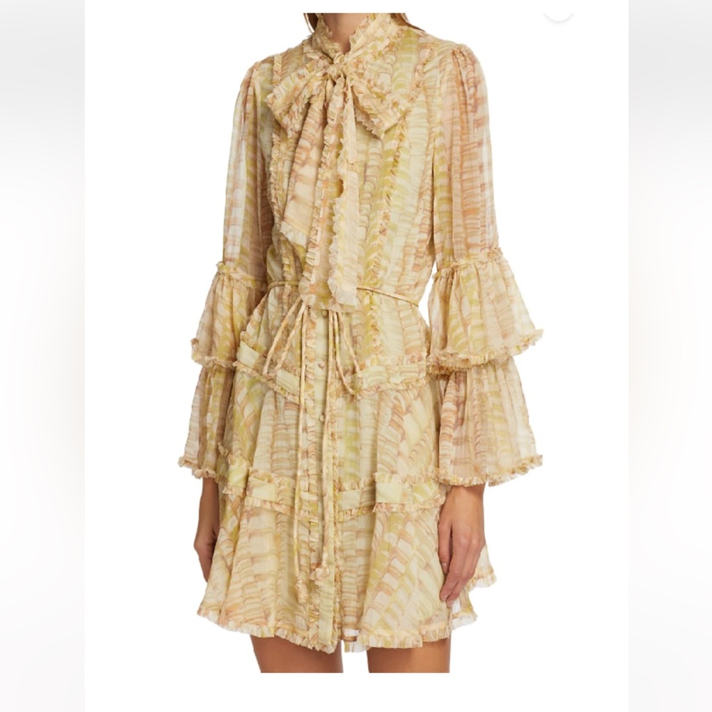 ALEXIS GELSINY NECK TIE RUFFLE CHIFFON MINI DRESS